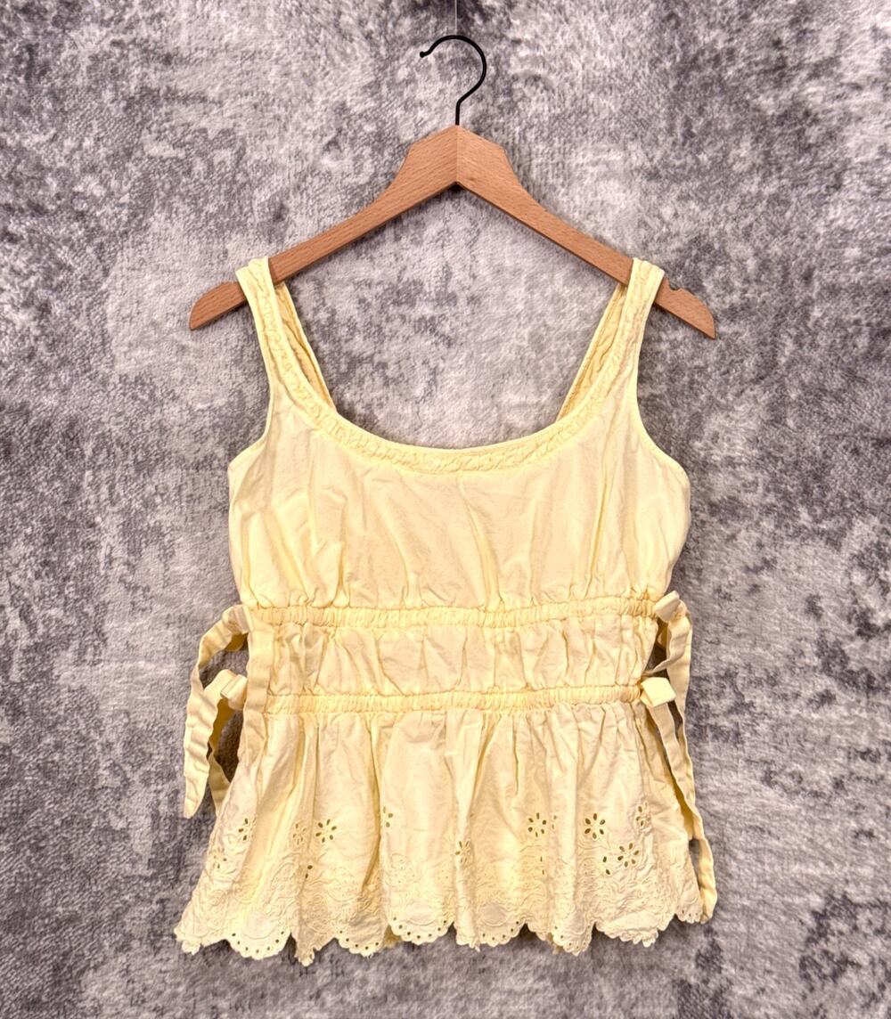 New Damson Madder Jade Cami Top 12 Womens Pastel Yellow Broderie Tie Eyelet